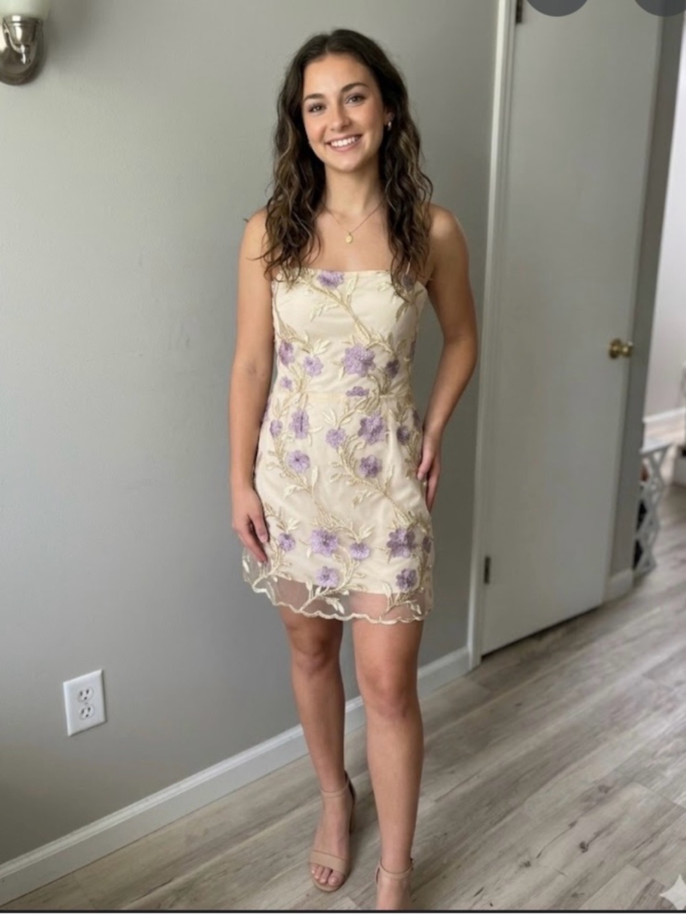 Lucy in the Sky Ivory Dress with Lavender and Gold Embroidery